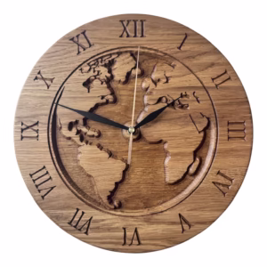 zegar dębowy mapa świata