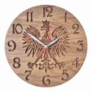 Zegar drewniany Godło Polski 30 cm