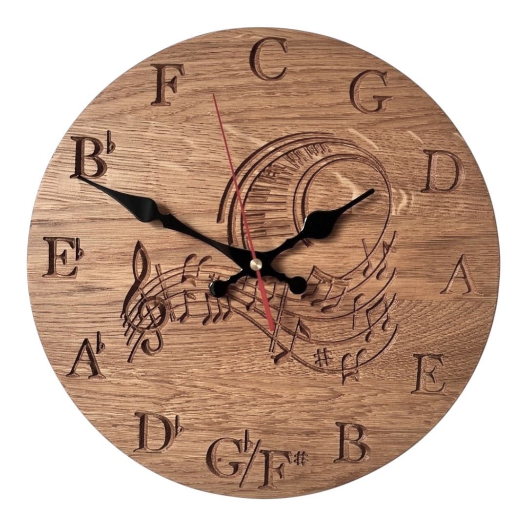 Zegar dębowy dla muzyka 30cm
